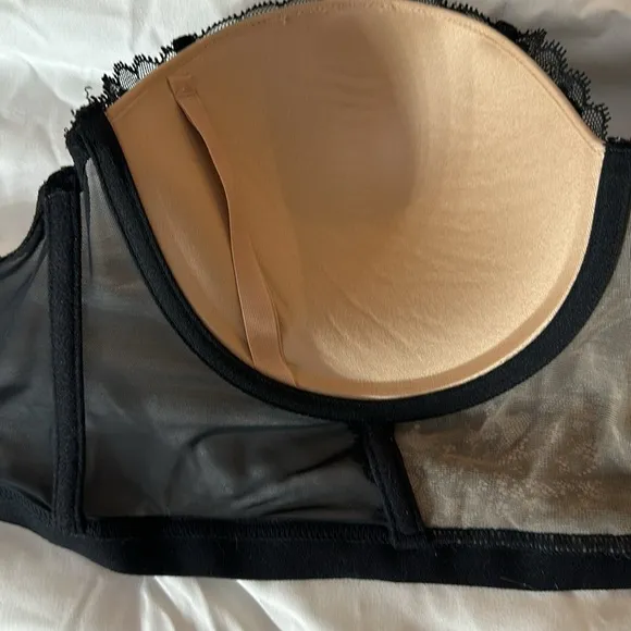 💋 Adore Me bustier bra 36DD 36E black wired bodice retro pin up mad men vibe