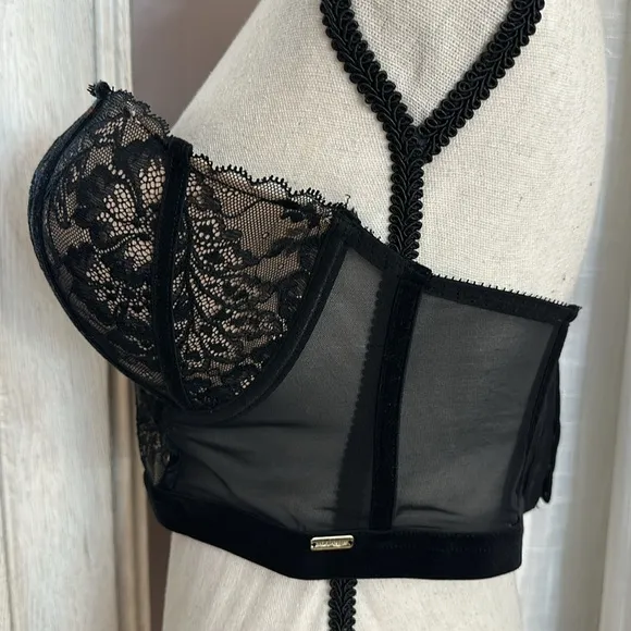 💋 Adore Me bustier bra 36DD 36E black wired bodice retro pin up mad men vibe
