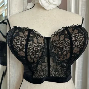 💋 Adore Me bustier bra 36DD 36E black wired bodice retro pin up mad men vibe