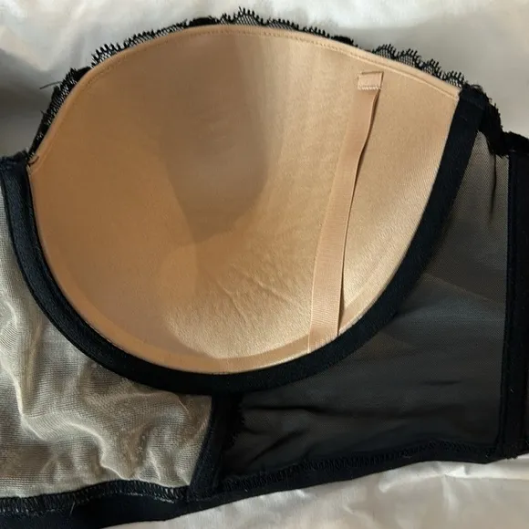 💋 Adore Me bustier bra 36DD 36E black wired bodice retro pin up mad men vibe