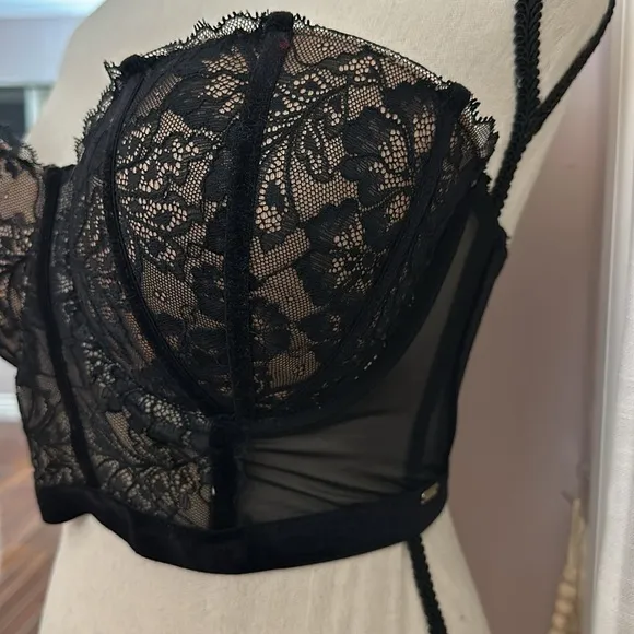 💋 Adore Me bustier bra 36DD 36E black wired bodice retro pin up mad men vibe
