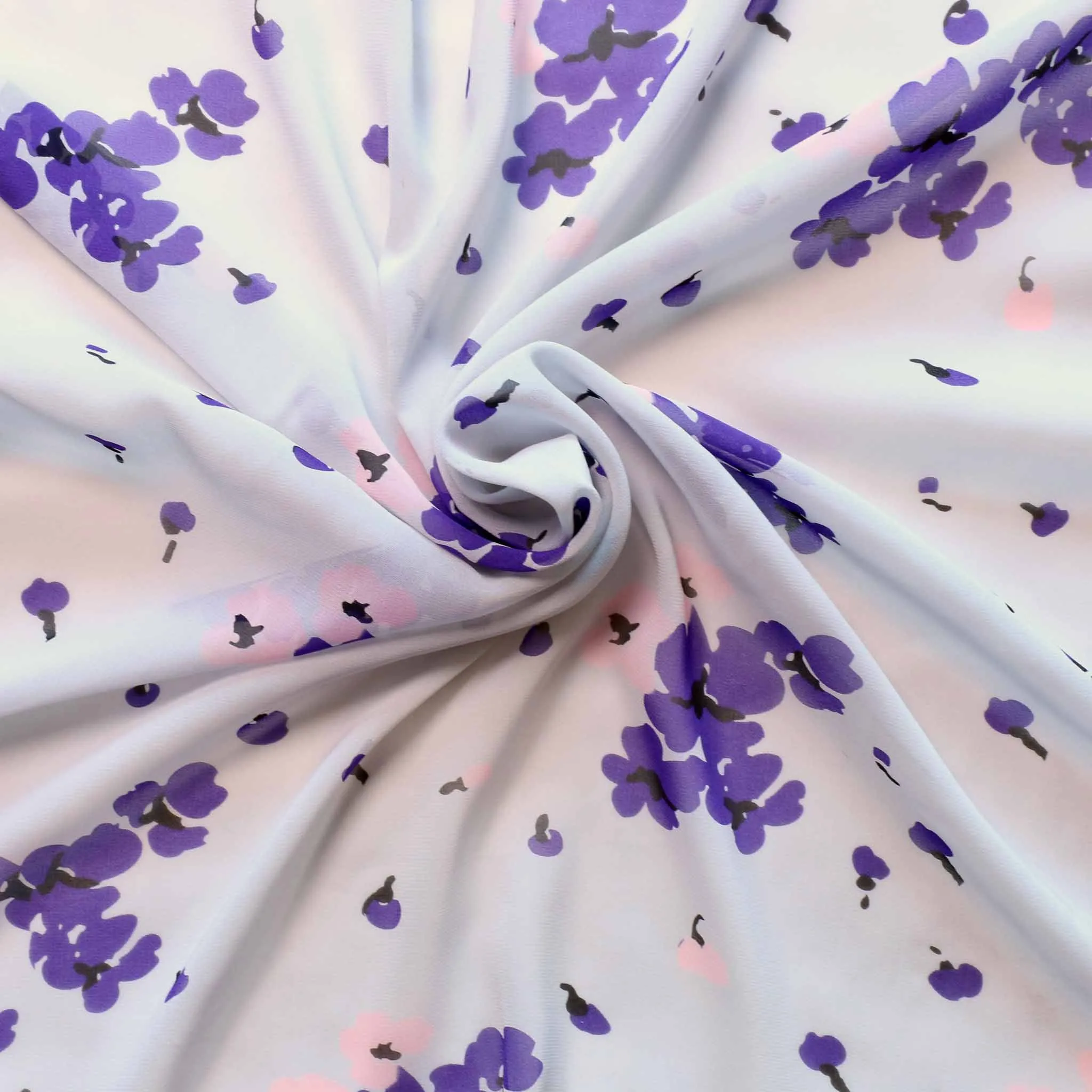 100% SILK CHIFFON  - Floral design on pale grey