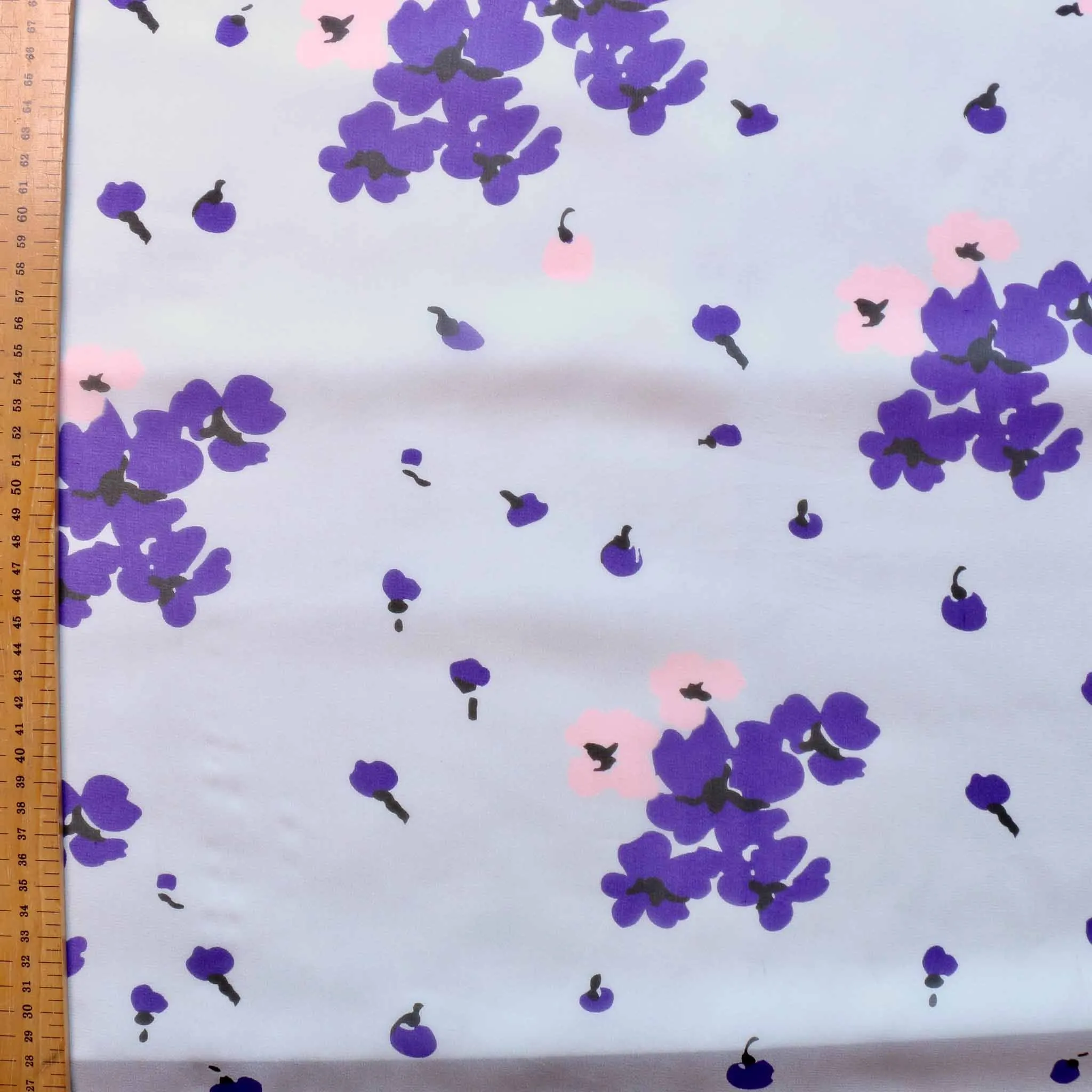 100% SILK CHIFFON  - Floral design on pale grey