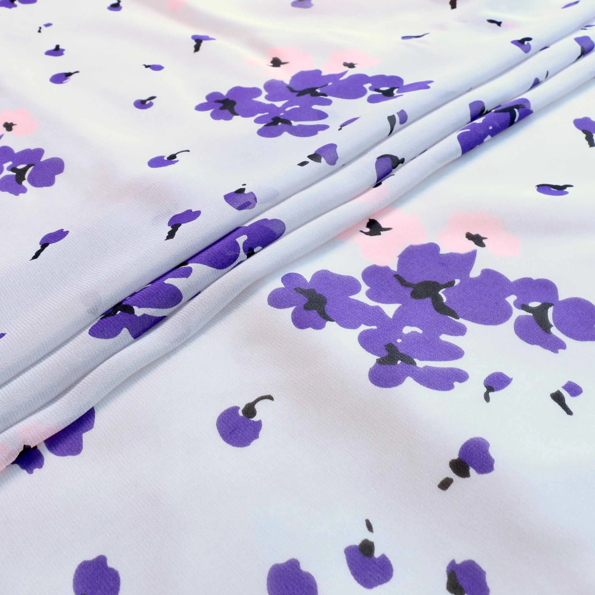 100% SILK CHIFFON  - Floral design on pale grey