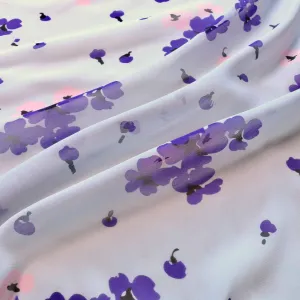 100% SILK CHIFFON  - Floral design on pale grey
