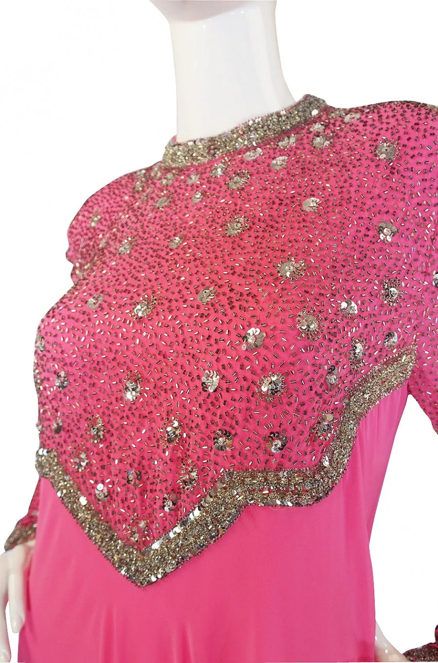 1960s Vibrant Pink Silk Chiffon Gown