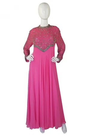 1960s Vibrant Pink Silk Chiffon Gown
