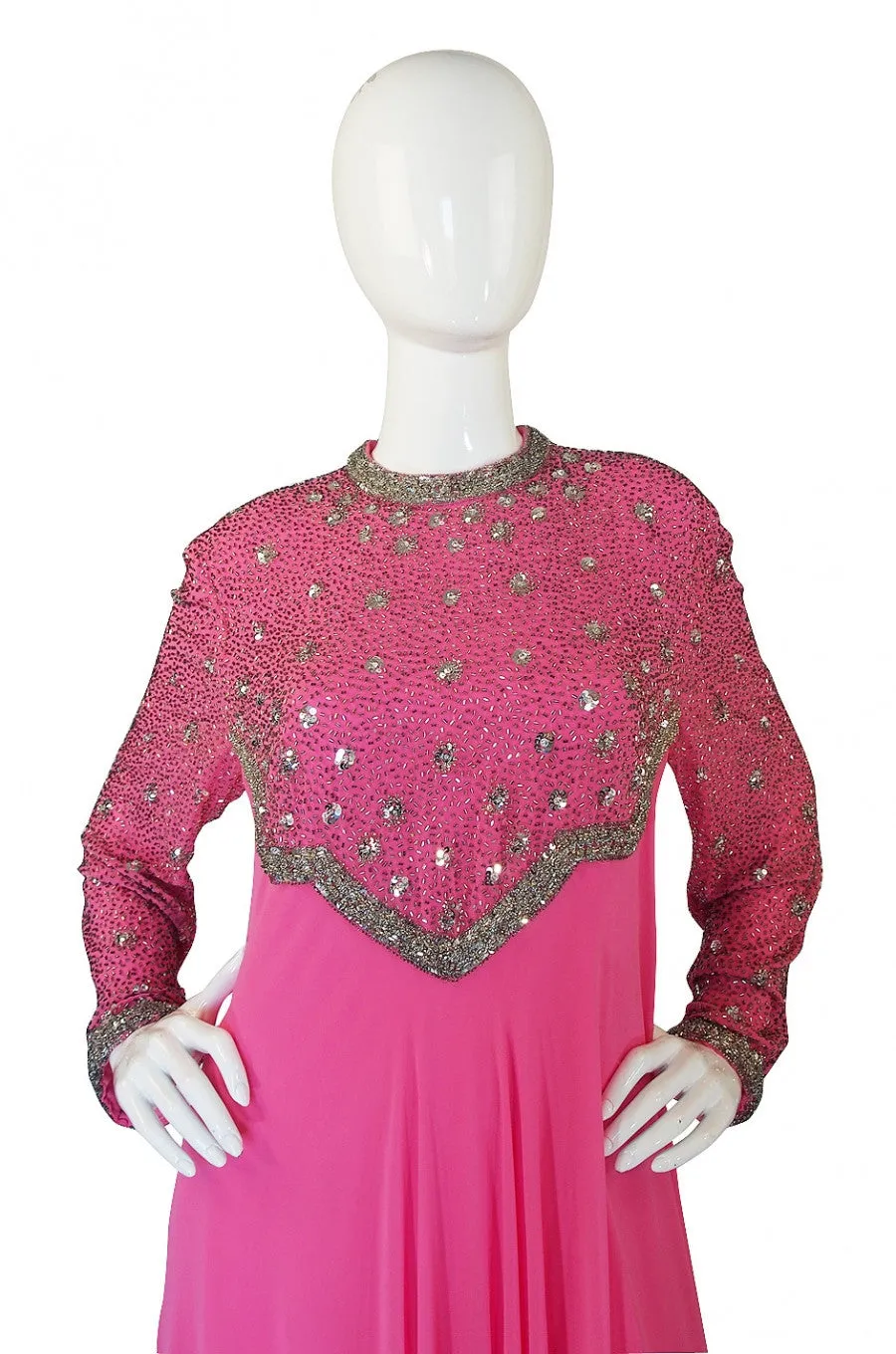 1960s Vibrant Pink Silk Chiffon Gown