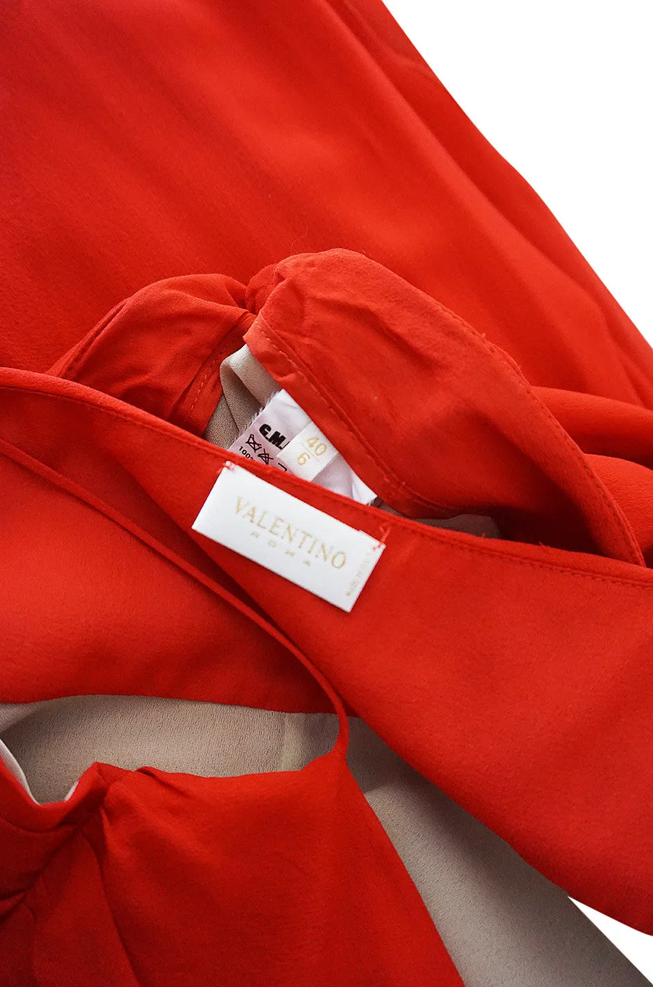 1990s Valentino Red Silk Chiffon Top & Skirt Dress Set
