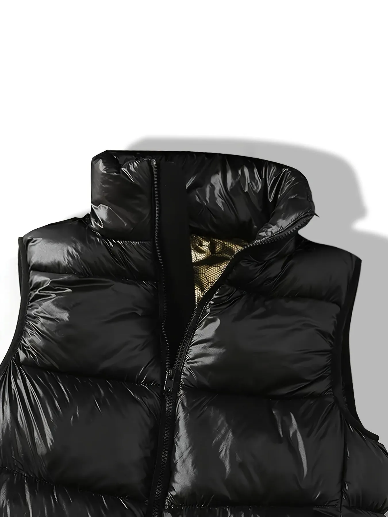 1pc Men'S Plus Size Casual Sleeveless Puffer Vest with Hood and Pockets - 100% Polyester, Solid Color, Filled, All-Season Zip-Up Gilet