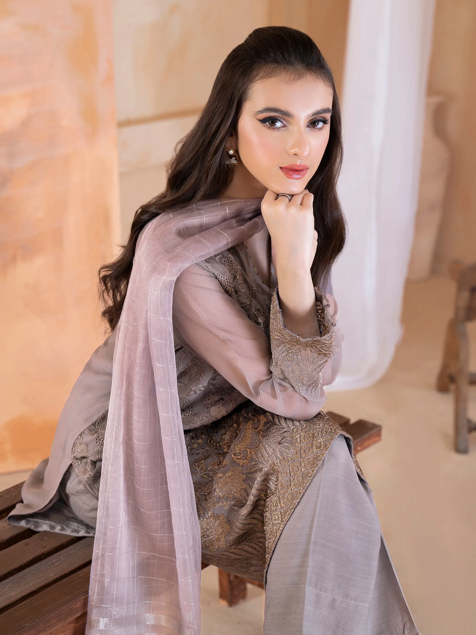 2 Piece Chiffon Suit-Embroidered (Unstitched) | Lime Light Women Eid Collection 2023