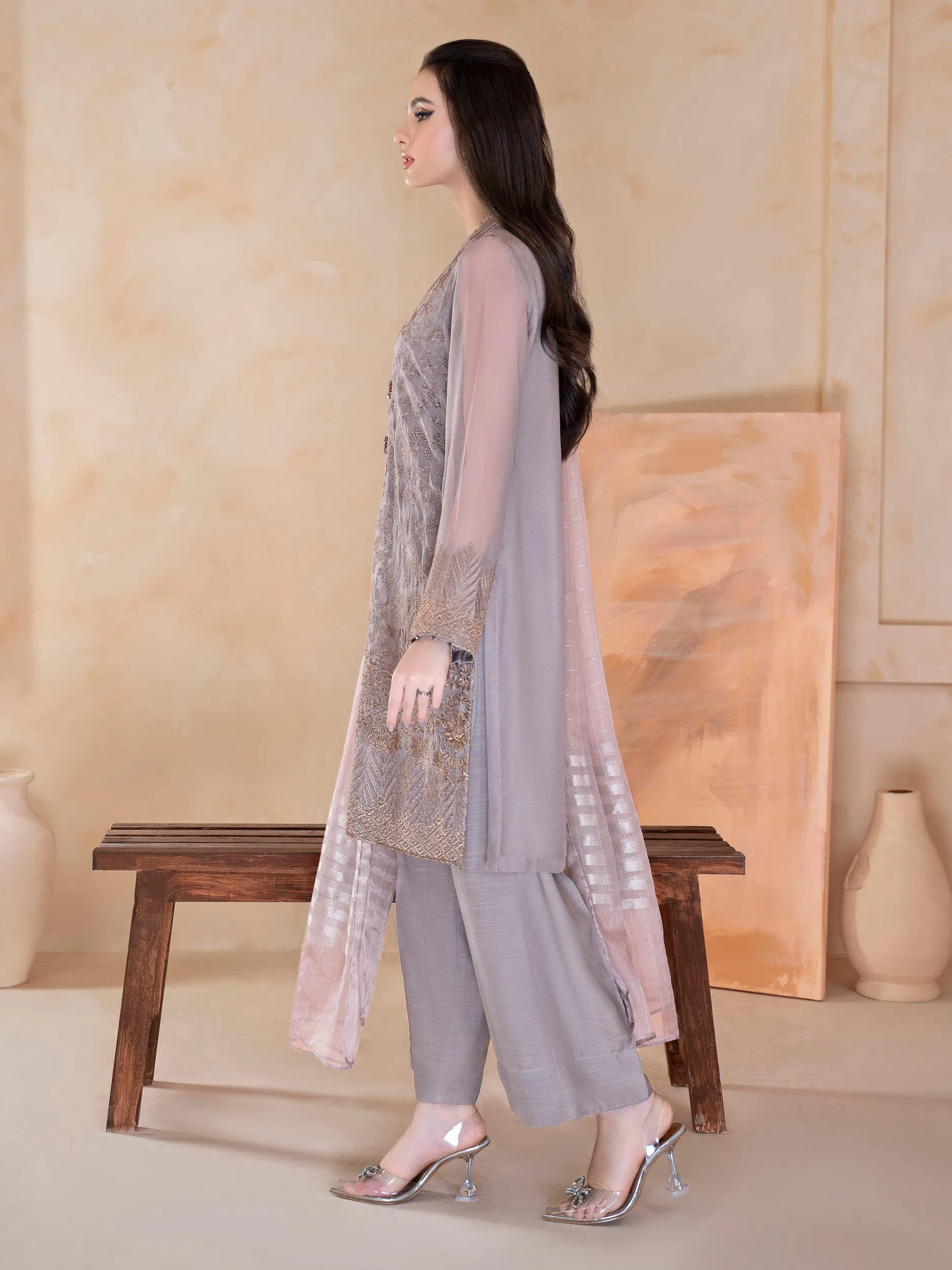 2 Piece Chiffon Suit-Embroidered (Unstitched) | Lime Light Women Eid Collection 2023