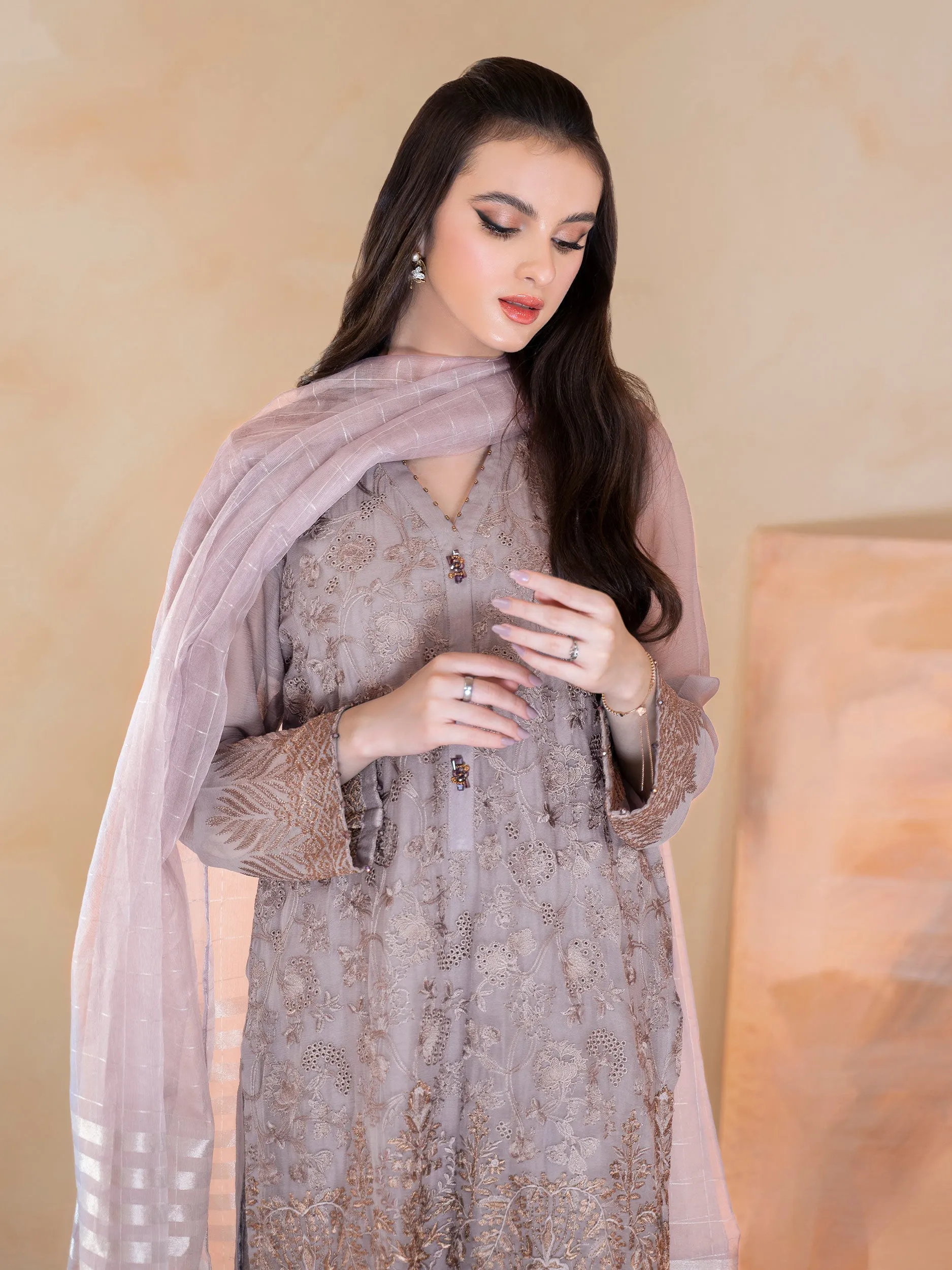 2 Piece Chiffon Suit-Embroidered (Unstitched) | Lime Light Women Eid Collection 2023