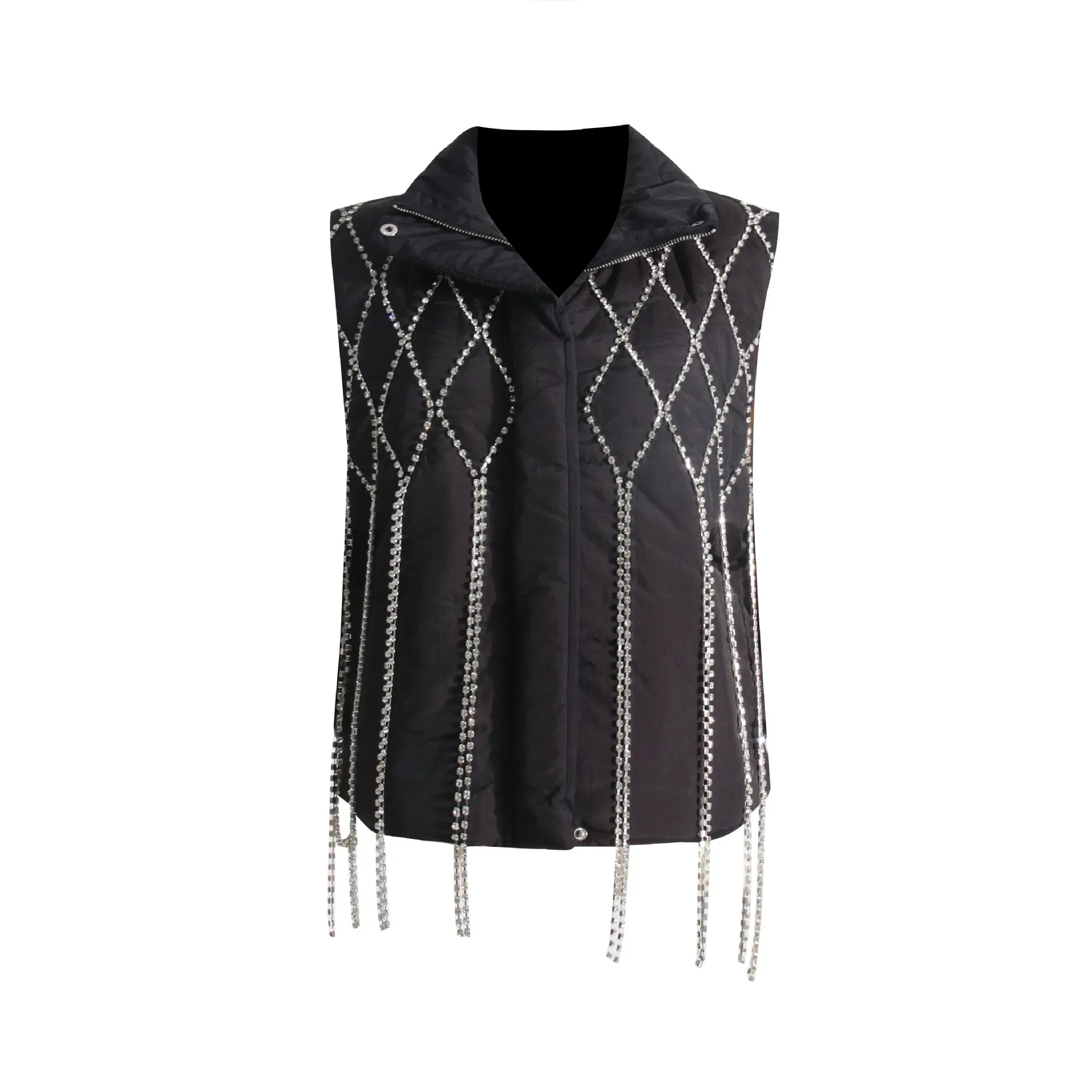 2025 Hand-nailed diamond vest cotton clothes  spring niche loose vest diamond chain decorative cotton-padded sleeveless jacket