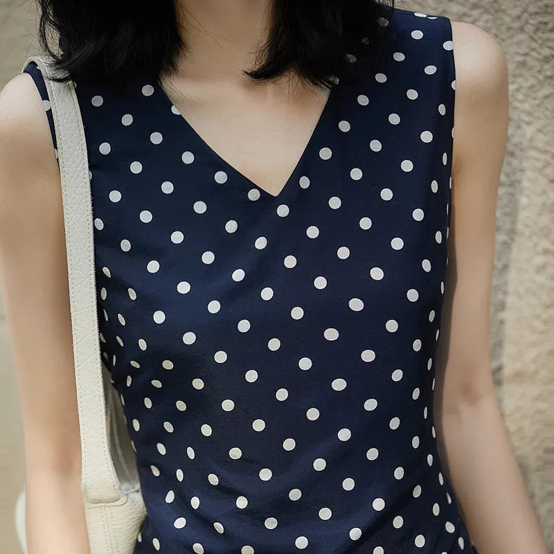2025 Hepburn style polka dot silk cotton vest skirt, mulberry silk dress V-neck sleeveless suspender long dress summer women's clothing