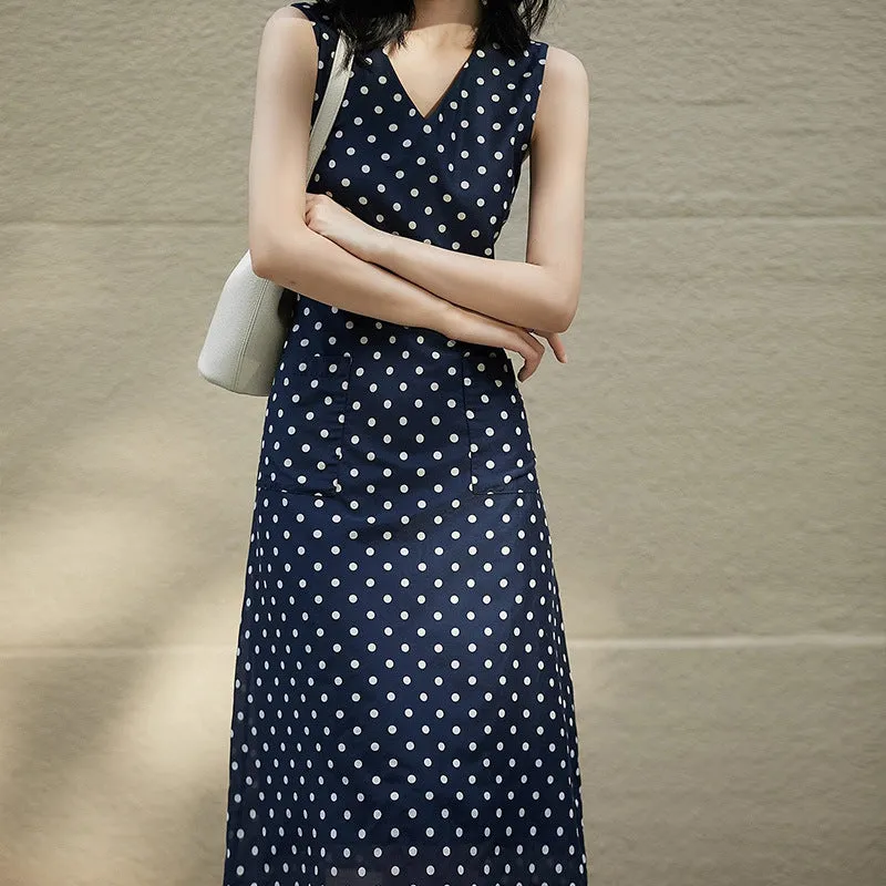 2025 Hepburn style polka dot silk cotton vest skirt, mulberry silk dress V-neck sleeveless suspender long dress summer women's clothing