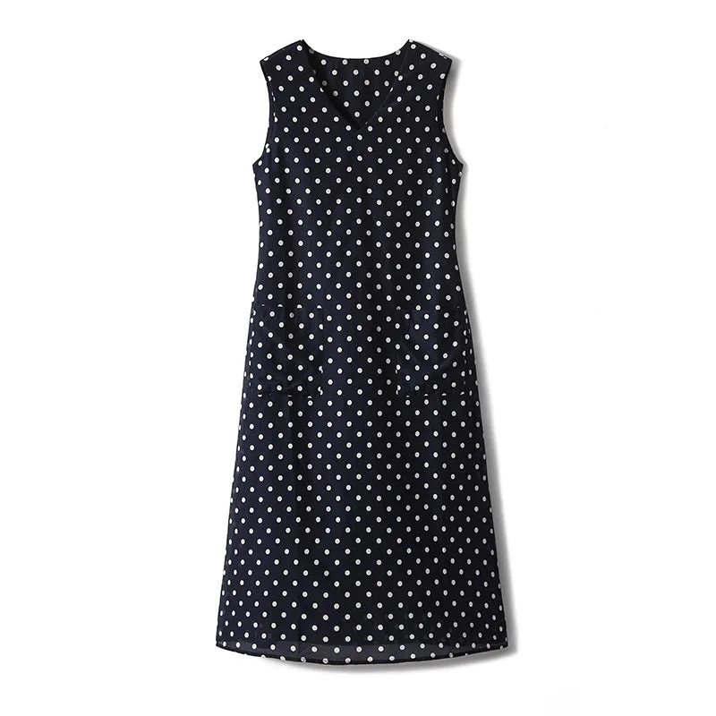 2025 Hepburn style polka dot silk cotton vest skirt, mulberry silk dress V-neck sleeveless suspender long dress summer women's clothing