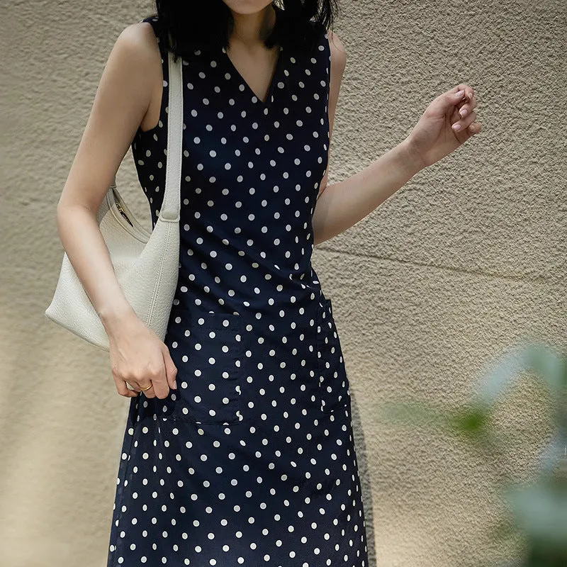 2025 Hepburn style polka dot silk cotton vest skirt, mulberry silk dress V-neck sleeveless suspender long dress summer women's clothing