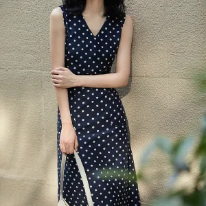 2025 Hepburn style polka dot silk cotton vest skirt, mulberry silk dress V-neck sleeveless suspender long dress summer women's clothing