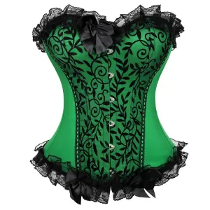 4XL Women's Lace Cover Overbust Corset Lace Up Boned Lingerie Zipper Side Carnival Waist and Body Shaper Bustier Plus Size