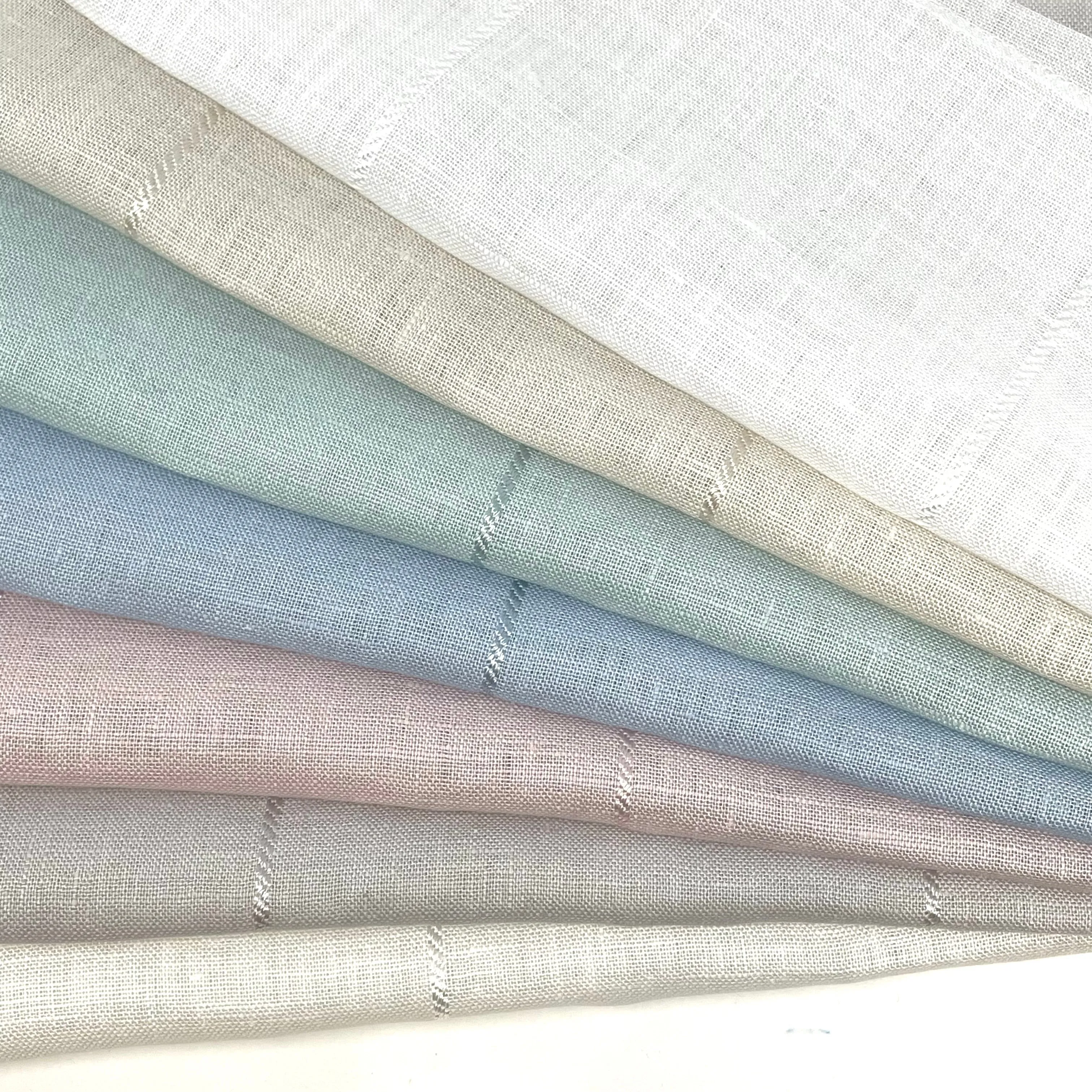 5" Striped Natural Linen Fabric By The Yard/CL1076