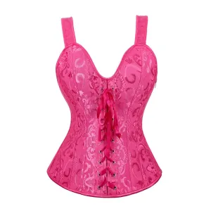 5XL Women Corset with Straps Black Overbust Corset Plus Size Floral Jacquard Corset Zipper Top Gothic Steampunk Corset Bustier