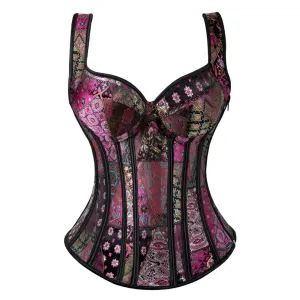 6XL Women Corset with Straps Black Overbust Corset Plus Size Floral Jacquard Corset Zipper Top Gothic Steampunk Corset Bustier