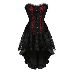 6XL Women's Lace Cover Overbust Corset Lace Up Boned Lingerie Zipper Side Carnival Waist and Body Shaper Bustier Plus Size