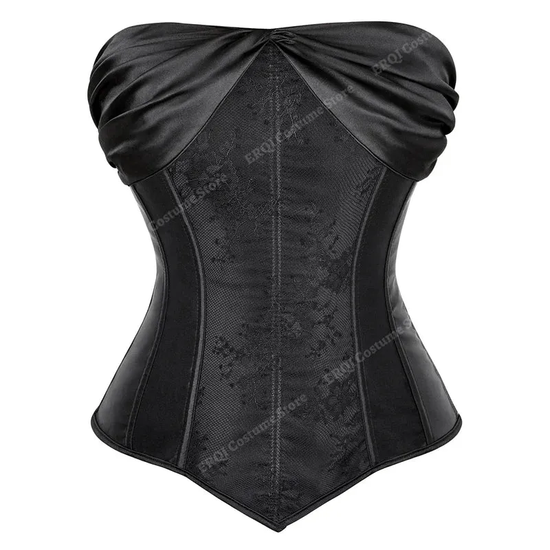 6XL Women's Lace Cover Overbust Corset Lace Up Boned Lingerie Zipper Side Carnival Waist and Body Shaper Bustier Plus Size
