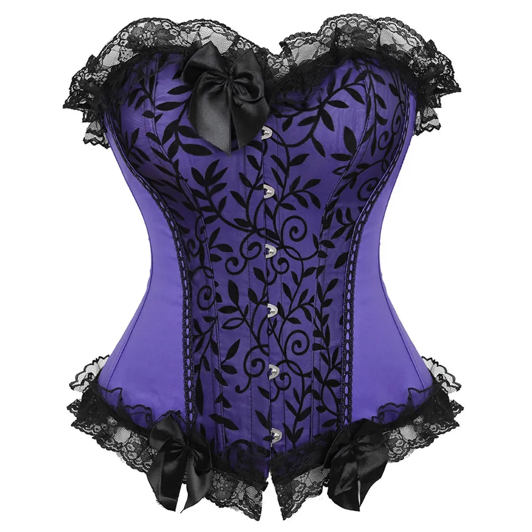 6XL Women's Lace Cover Overbust Corset Lace Up Boned Lingerie Zipper Side Carnival Waist and Body Shaper Bustier Plus Size
