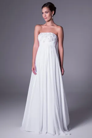 A-Line Empire Strapless Appliqued Chiffon Wedding Dress-MK_700458
