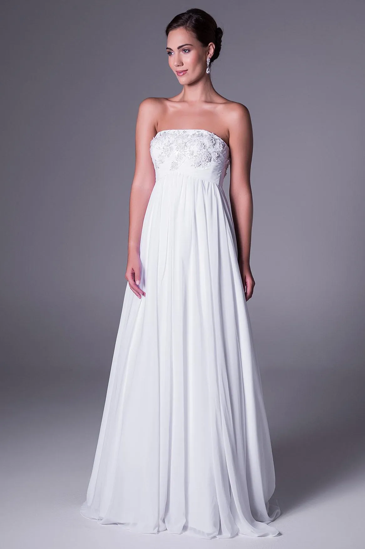 A-Line Empire Strapless Appliqued Chiffon Wedding Dress-MK_700458