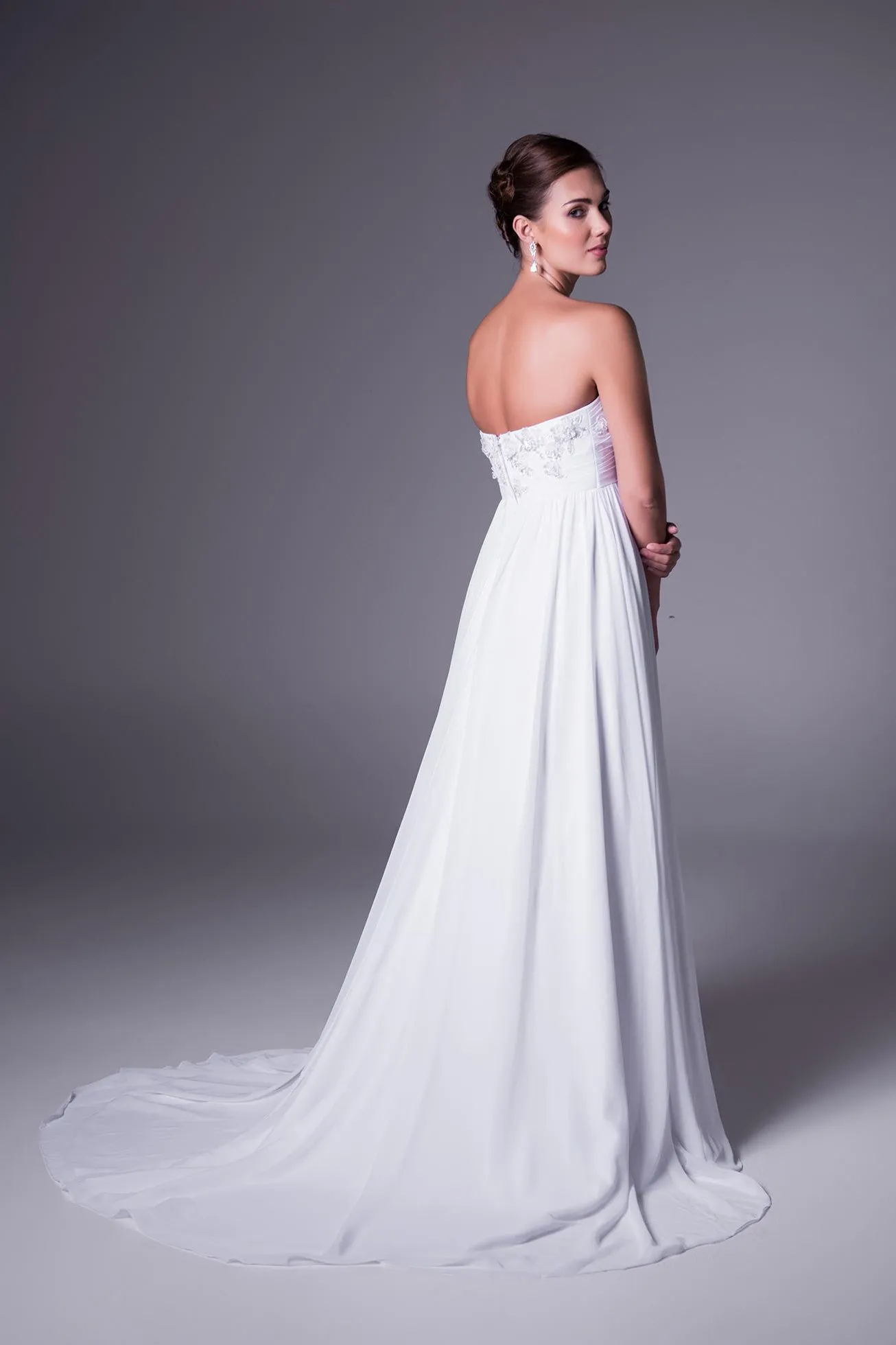 A-Line Empire Strapless Appliqued Chiffon Wedding Dress-MK_700458