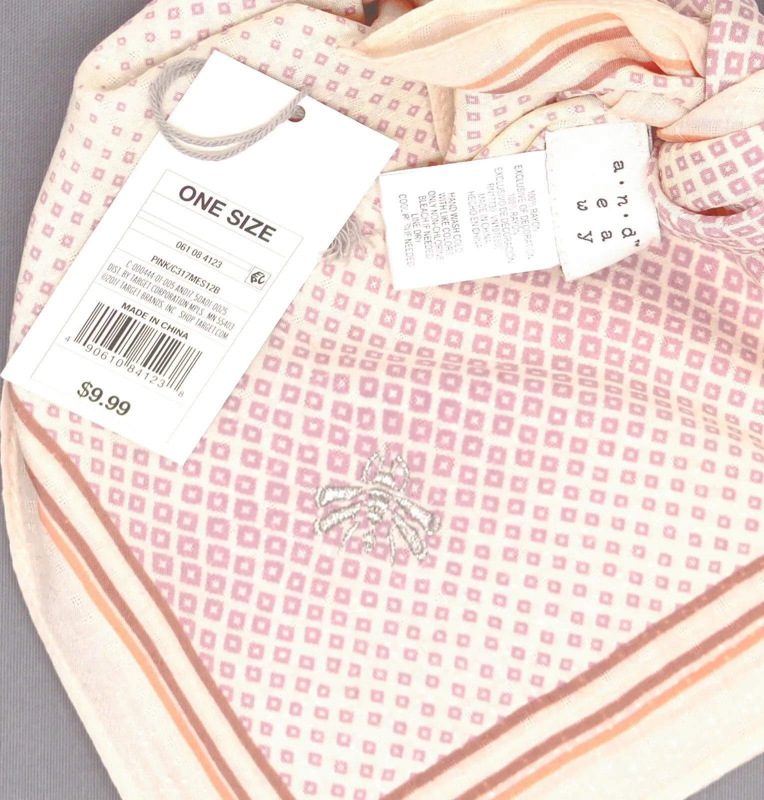 A New Day Honeycomb Geo Print Square Bandana Scarf with Bee Embroidery
