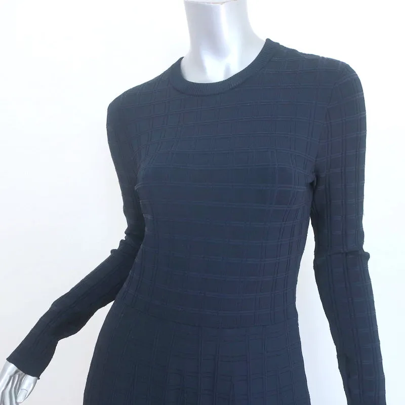 A.L.C. Mini Dress Schultz Navy Checked Knit Size Medium Long Sleeve Fit & Flare