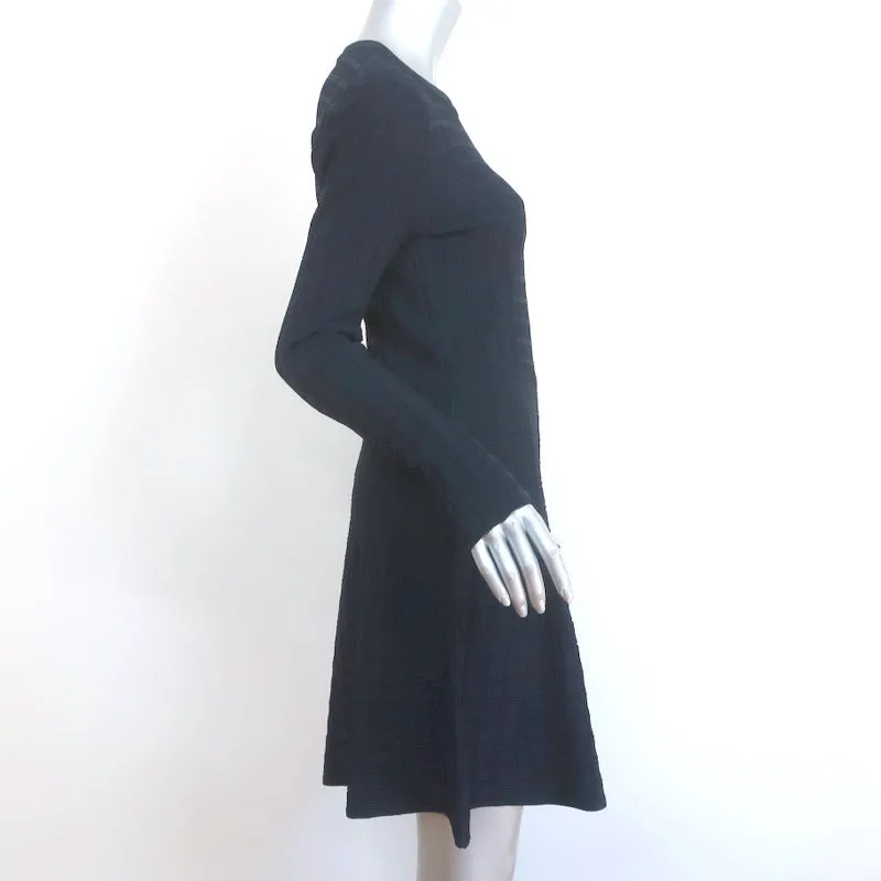 A.L.C. Mini Dress Schultz Navy Checked Knit Size Medium Long Sleeve Fit & Flare