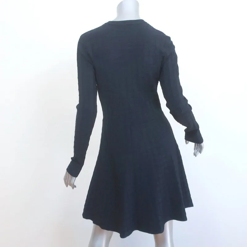 A.L.C. Mini Dress Schultz Navy Checked Knit Size Medium Long Sleeve Fit & Flare
