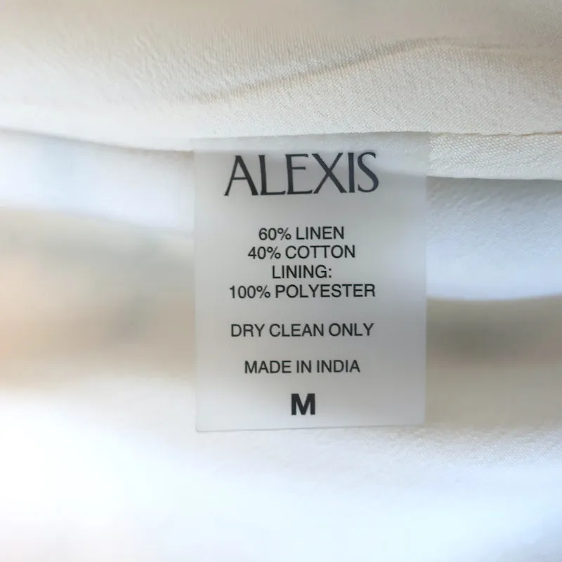 Alexis Halter Midi Dress Nuri Cream/Blue Printed Linen-Cotton Size Medium