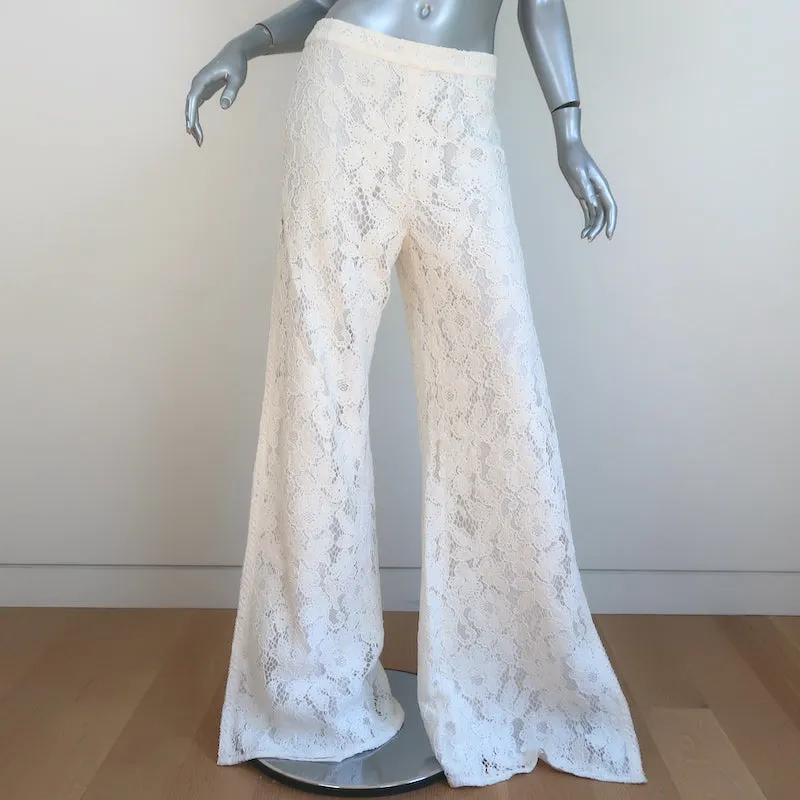 Alexis Off the Shoulder Top & Wide Leg Pants Set Cream Lace Size Medium NEW