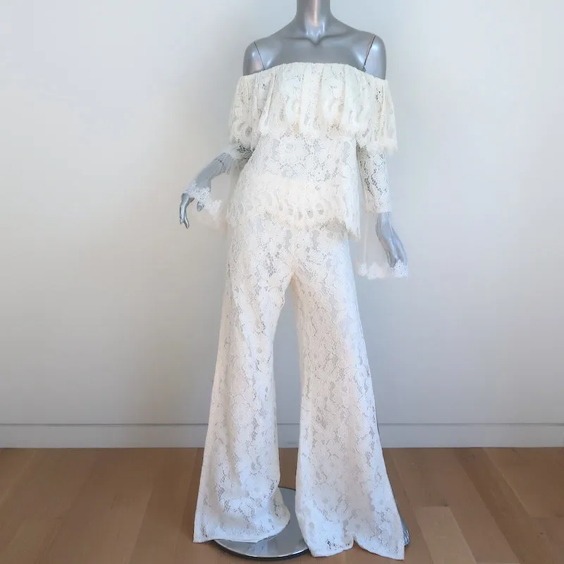Alexis Off the Shoulder Top & Wide Leg Pants Set Cream Lace Size Medium NEW
