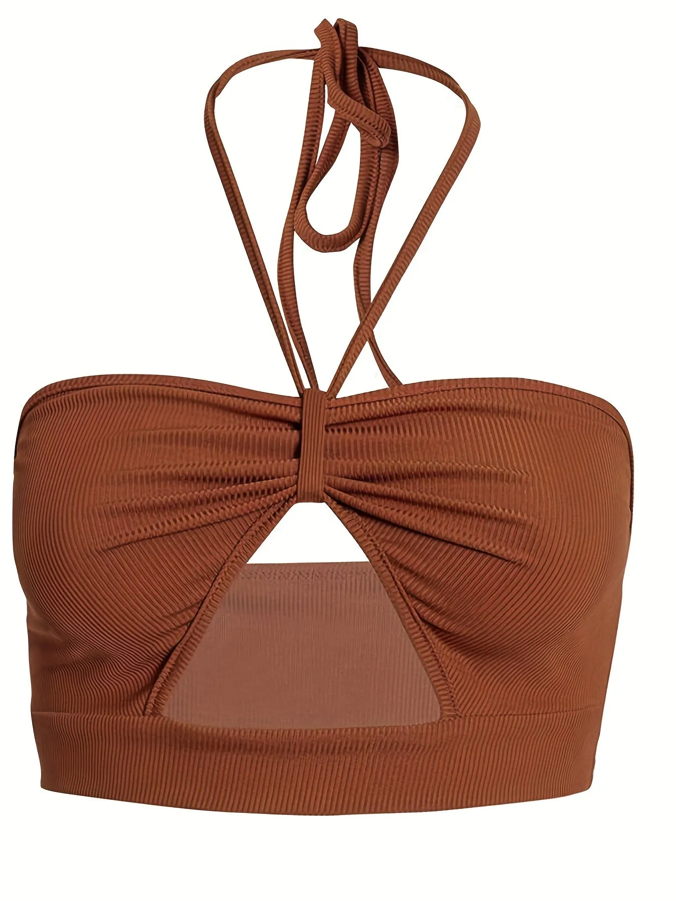 Allure in Comfort: Sexy Ruched Cut-Out Halter Crop Top, Sleeveless, High-Stretch, Asymmetrical - Perfect for Every Season