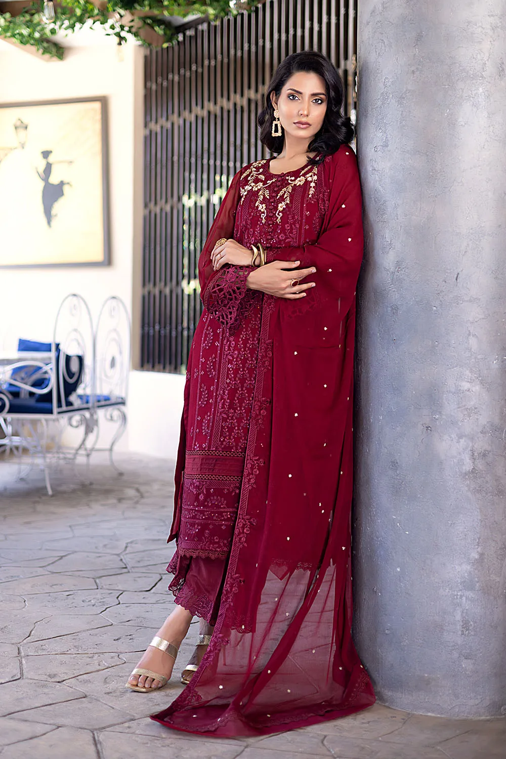 Antique Rouge  |  Azure Ensembles Chiffon 3PCS 2023