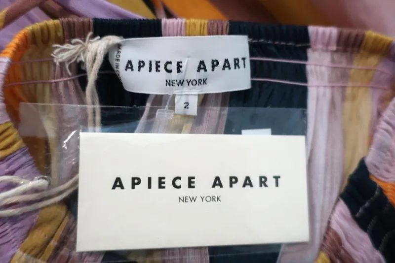 Apiece Apart Mini Dress La Flutte Lilac/Yellow Striped Linen-Silk Size 2 NEW