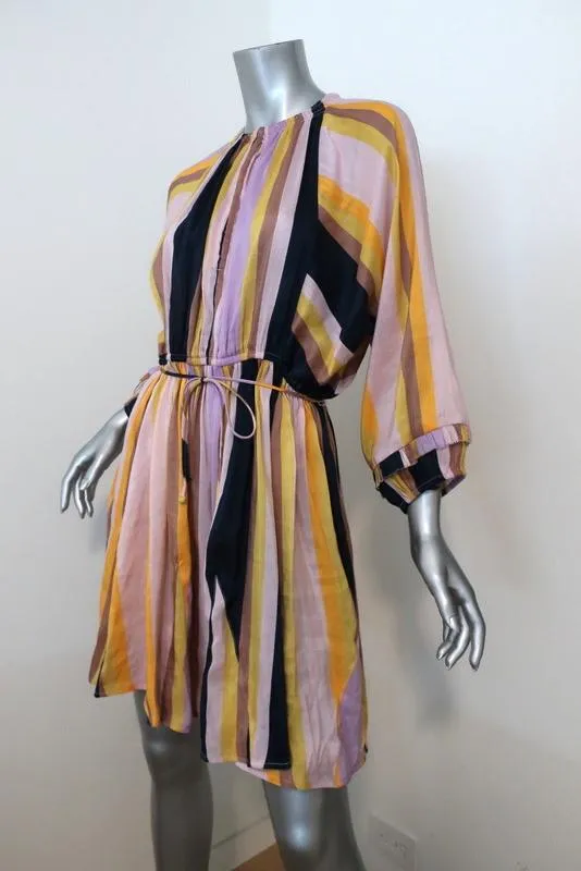 Apiece Apart Mini Dress La Flutte Lilac/Yellow Striped Linen-Silk Size 2 NEW