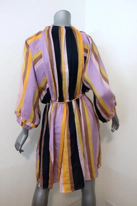 Apiece Apart Mini Dress La Flutte Lilac/Yellow Striped Linen-Silk Size 2 NEW