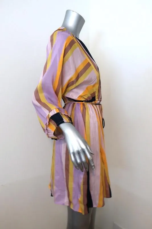 Apiece Apart Mini Dress La Flutte Lilac/Yellow Striped Linen-Silk Size 2 NEW