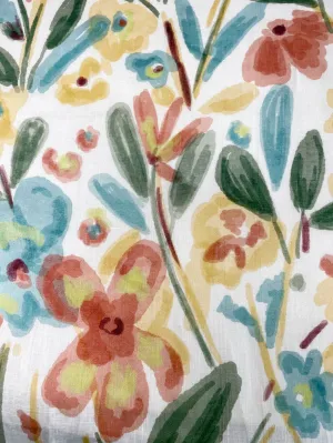 Aqua floral Handkerchief Light Weight 100% Linen Fabric By The Yard/CL1110