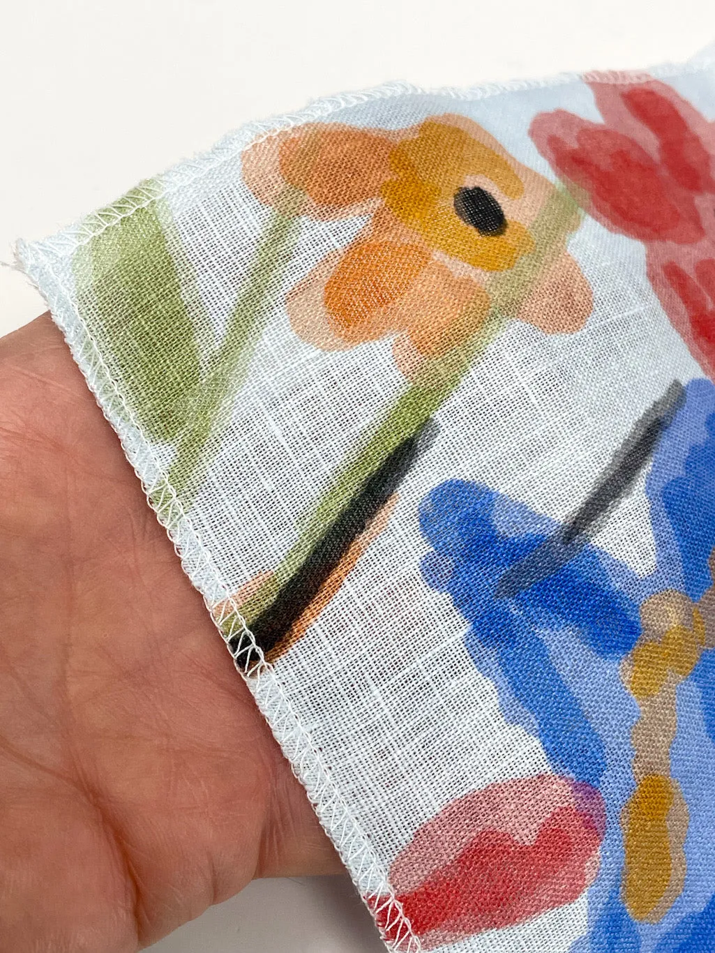 Aqua floral Handkerchief Light Weight 100% Linen Fabric By The Yard/CL1110