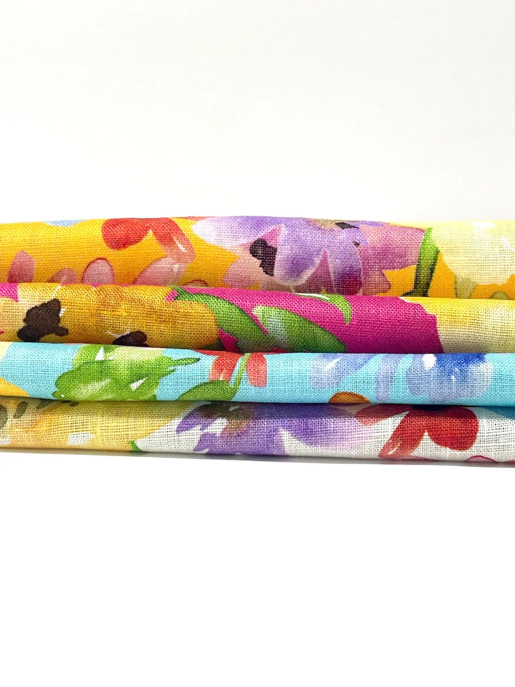 Aqua floral Handkerchief Light Weight 100% Linen Fabric By The Yard/CL1110