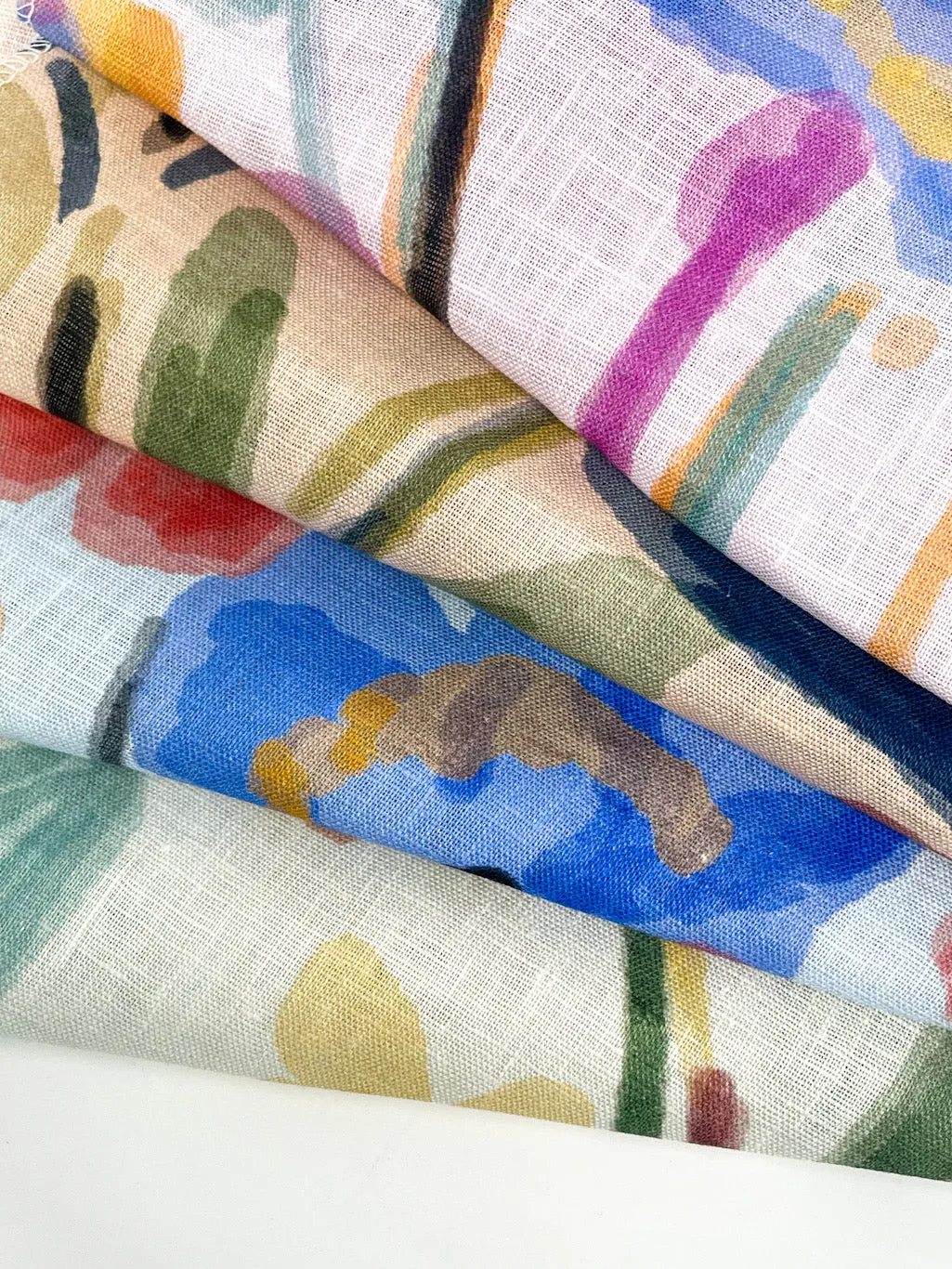 Aqua floral Handkerchief Light Weight 100% Linen Fabric By The Yard/CL1110